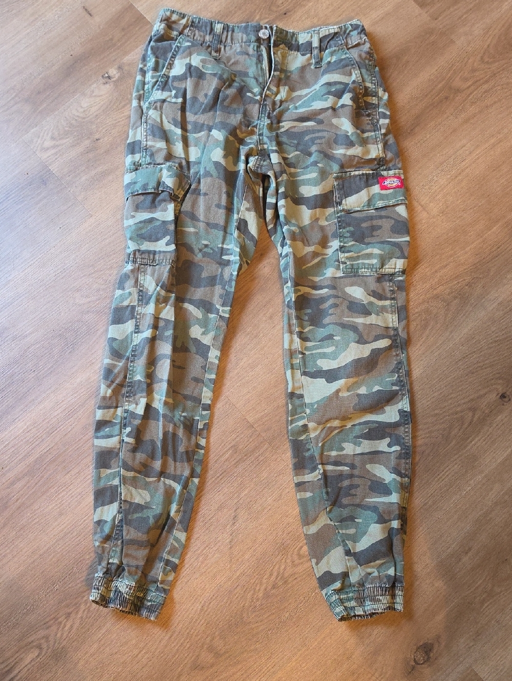 Dickies Olive Green Elastic Waist Pants with Red Logo Tag